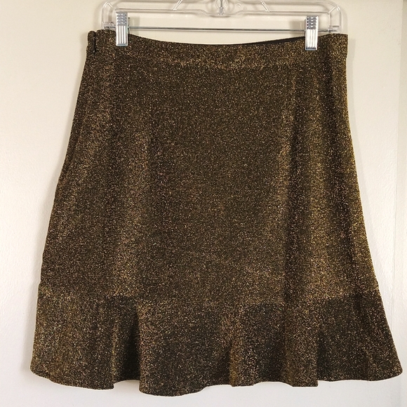 Michael Kors Gold Black Metallic Glittered Ruffle Mini-Skirt Size Medium - Picture 4 of 12